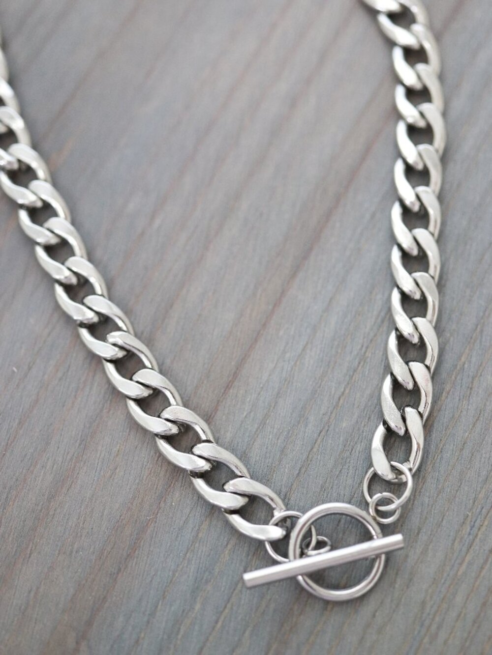 8mm Cuban Chain Necklace Toggle Closure Silver Stainless Steel